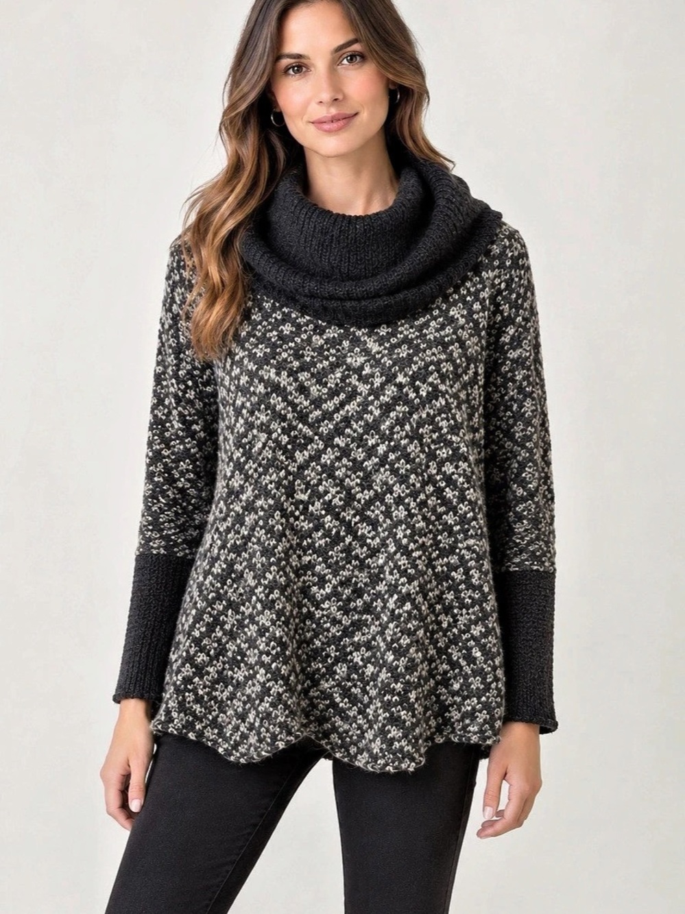 New Wooden Ships Mohair blend Cowl Neck poncho Cape Sweater in Black & Gray S/M